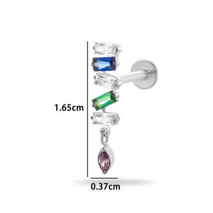 F136 Titanium Internally Threaded Zirconia Teardrop Cartilage Stud – Hypoallergenic Ear Piercing Jewelry