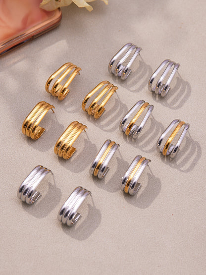 Twisted Multi-Strand Stainless Steel Hoop Earrings – Modern Geometric Fashion Jewelry Set