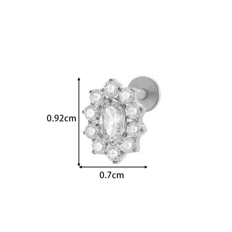 Titanium Screw‑In Flat‑Back Stud with Zircon – Hypoallergenic Piercing Jewelry