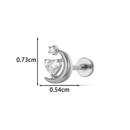 G23/F136 Titanium Internal Thread Lip & Cartilage Moon Stud