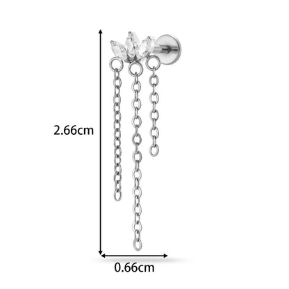 Implant Grade ASTM F136 Titanium Threadless Push Pin Zircon Chain Dangle Flat Back Stud | Geometric Cartilage Helix Tragus Lip Piercing Jewelry