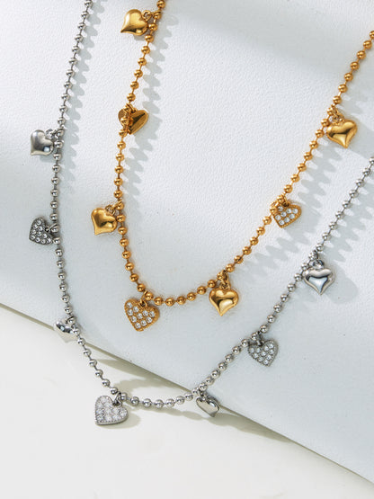 Hollow Heart Zircon Stainless Steel Necklace Bracelet Anklet Earrings – Minimalist Romantic Jewelry Set