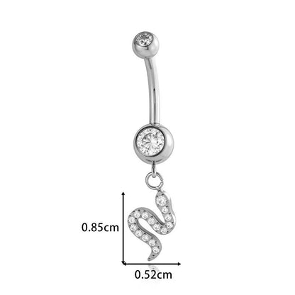 G23/F136 Titanium Internally Threaded Dangle Navel Ring with Zircon Charms — Butterfly, Moon, Flower, Heart & Snake Designs | Hypoallergenic Belly Button Piercing Jewelry