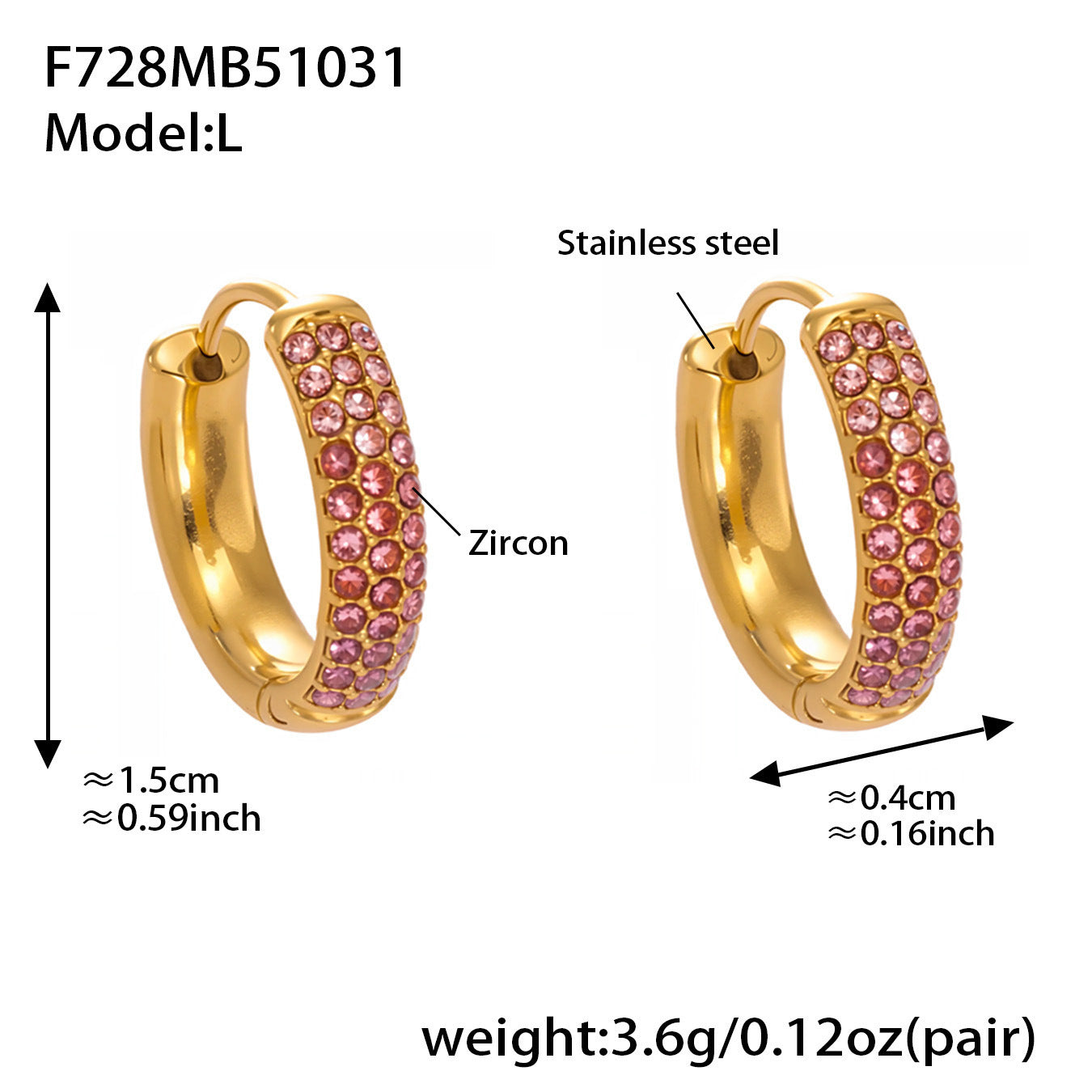 Stainless Steel Colorful Zircon Round Hoop Earrings Set — Minimal Classic Luxury Hoops