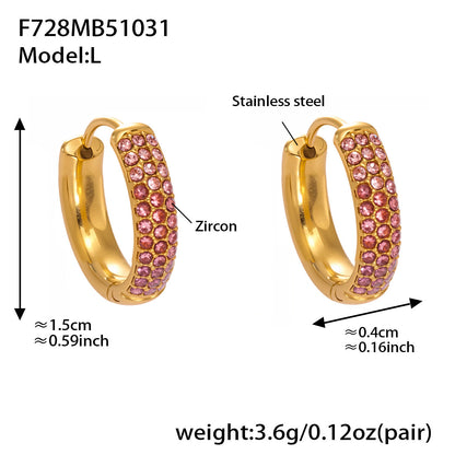 Stainless Steel Colorful Zircon Round Hoop Earrings Set — Minimal Classic Luxury Hoops
