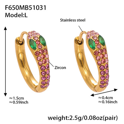 Colorful Zircon Snake Hoop Earrings | Stainless Steel Serpent Earrings Set – WANTI Jewelry