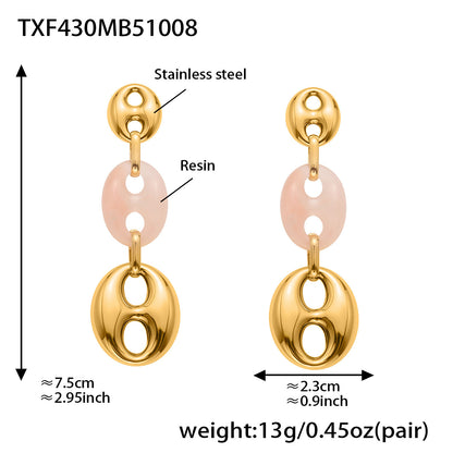 Colorful Resin Pig Nose Pendant Jewelry Set – Stainless Steel Necklace, Bracelet & Earrings | Trendy Chunky Chain Fashion Accessories