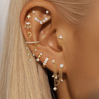 ASTM F136 Geometric Star Rhinestones Flat Back Cartilage Piercing Earrings