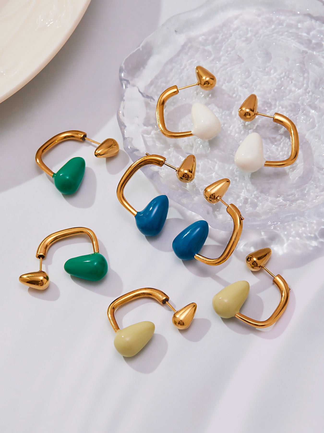 Stainless Steel Enamel Water Drop Earrings – Multicolor Teardrop Studs | Trendy Statement Earrings | WANTI Jewelry