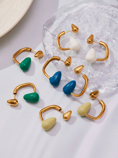 Stainless Steel Enamel Water Drop Earrings – Multicolor Teardrop Studs | Trendy Statement Earrings | WANTI Jewelry