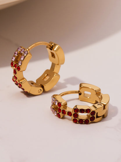 Geometric Hollow Zircon Earrings | Stainless Steel Colorful Micro Paved Hoop Earrings | Minimalist Modern Fashion Jewelry