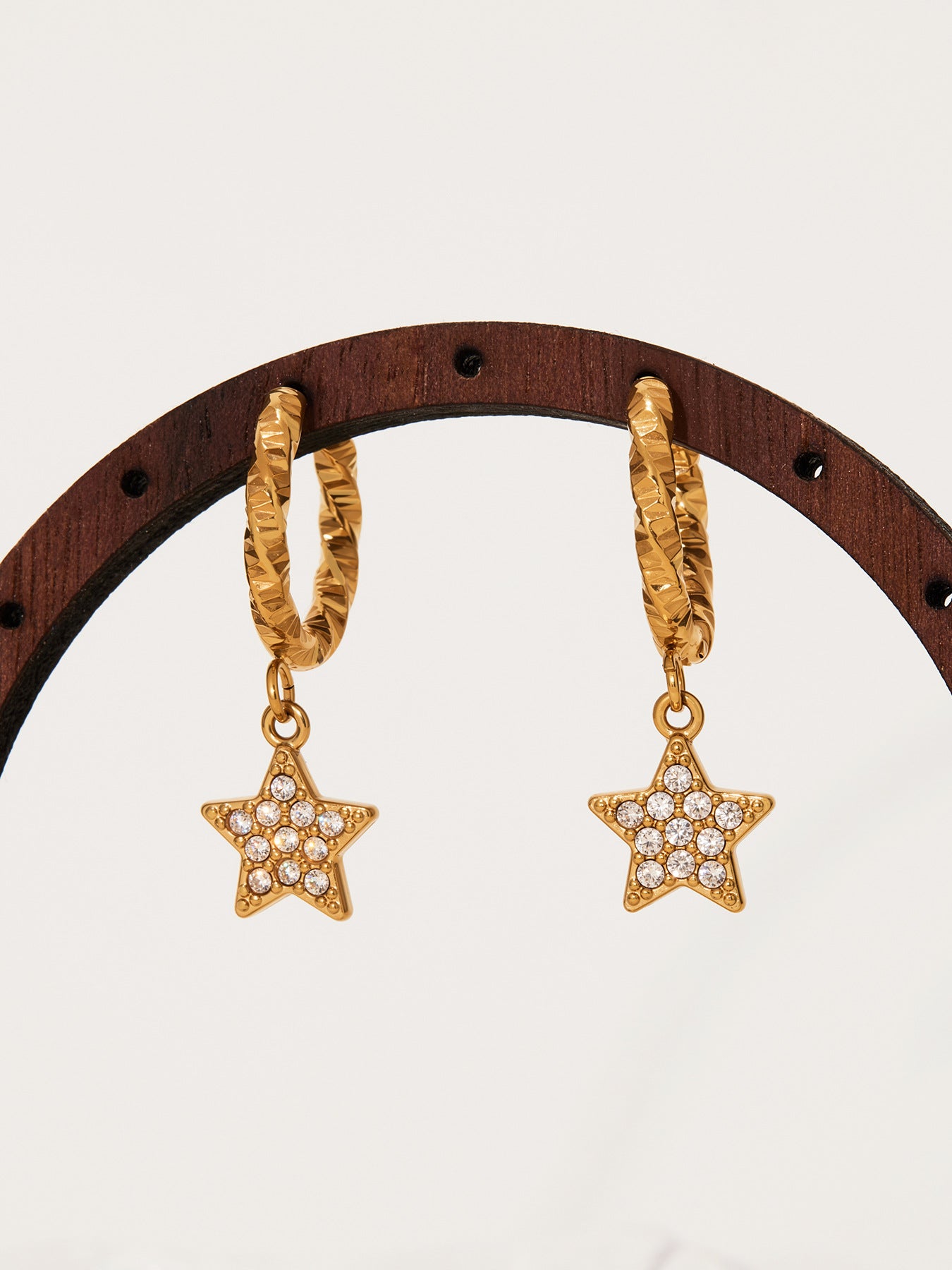 Gold Stainless Steel Five-Pointed Star Zirconia Hoop Earrings Set | Layered Star Earrings | High-Shine Statement Jewelry for Women