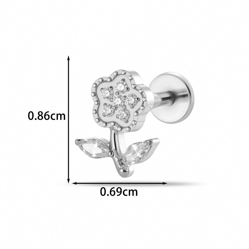 Implant Grade G23 ASTM F136 Titanium Micro CZ Flat Back Cartilage Stud | Internal Thread 16G Helix Tragus Earring