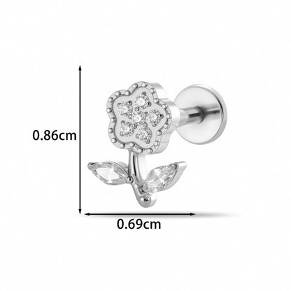 Implant Grade G23 ASTM F136 Titanium Micro CZ Flat Back Cartilage Stud | Internal Thread 16G Helix Tragus Earring