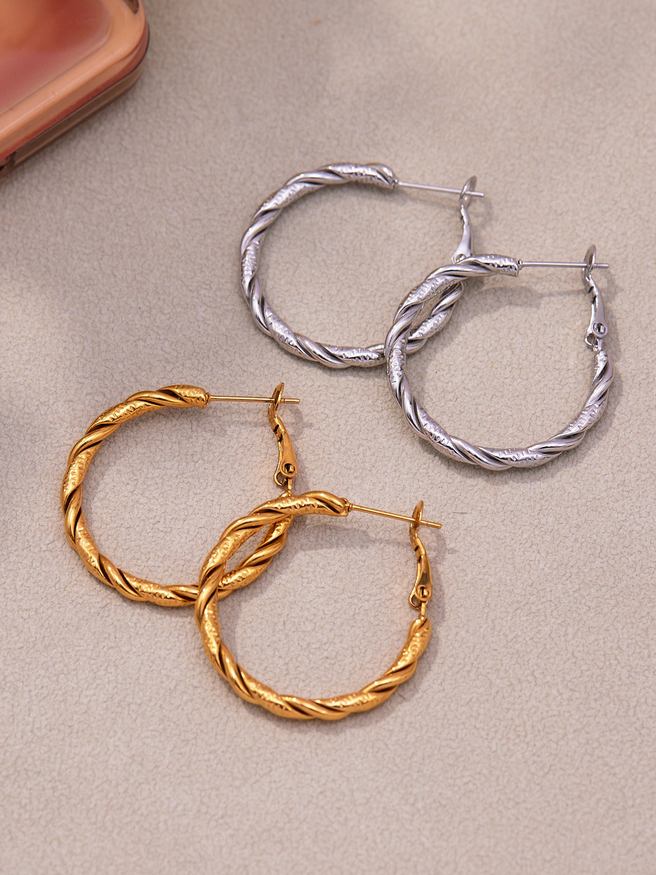 Twisted Multi-Strand Stainless Steel Hoop Earrings – Modern Geometric Fashion Jewelry Set