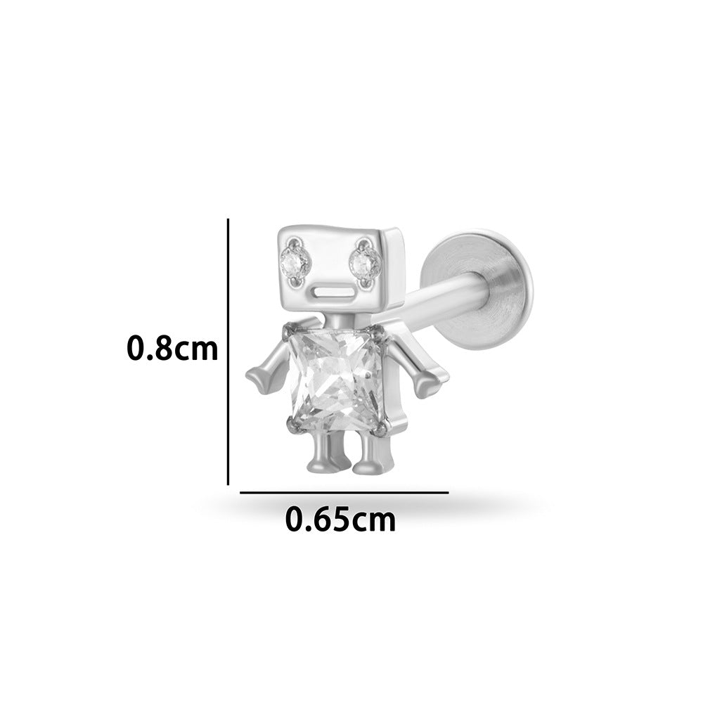 G23/F136 Titanium Internally Threaded CZ Flat-Back Cartilage Stud Earrings