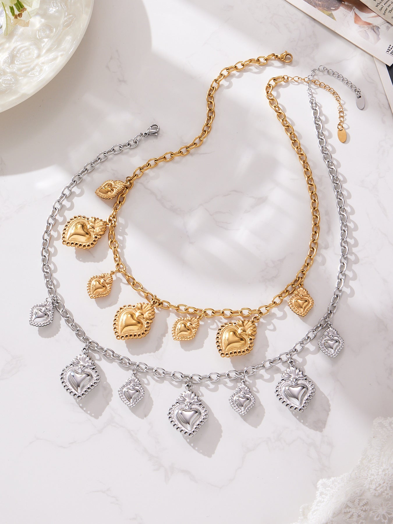 Stainless Steel Strawberry & Sunflower Jewelry Set – Necklace · Bracelet · Earrings