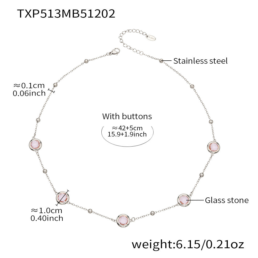 Candy Color Glass Stone Jewelry Set – Stainless Steel Necklaces, Bracelets & Earrings