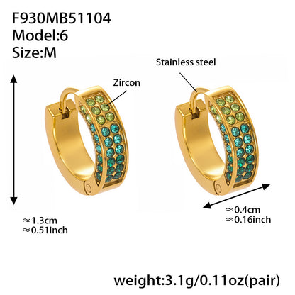 Stainless Steel U-Shaped Zircon Earrings – Colorful High-End Fashion Jewelry Hoop Set