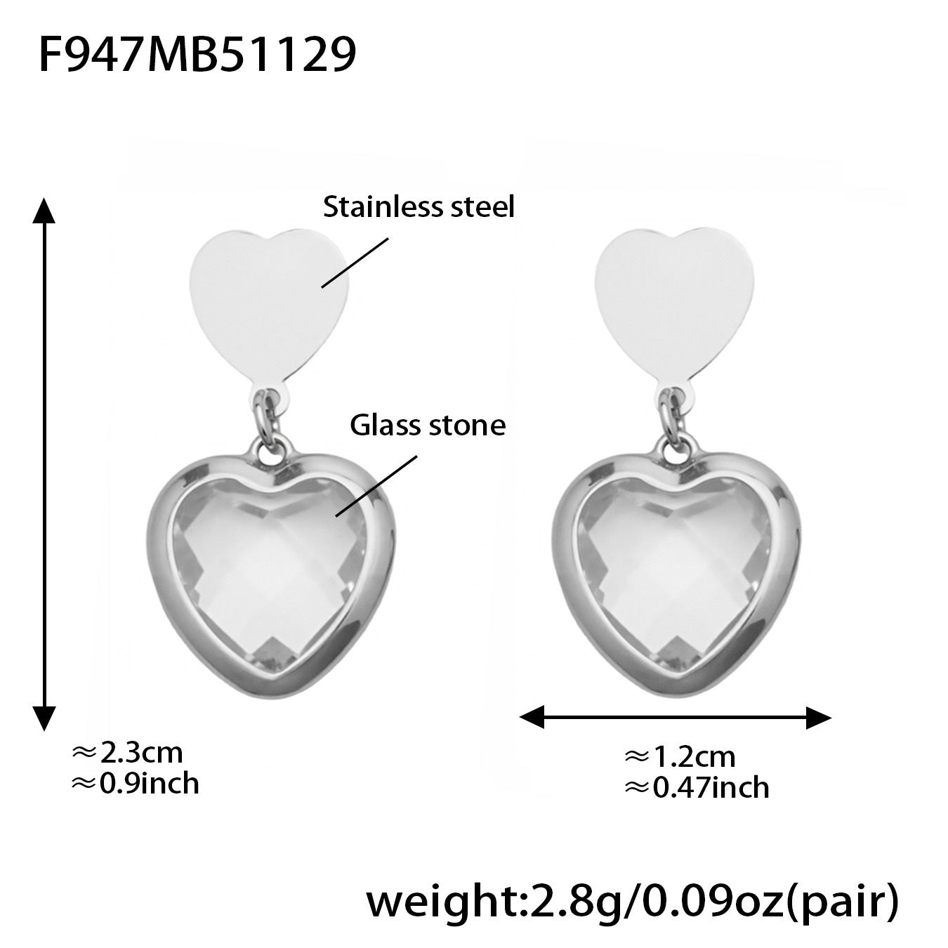 Sparkling Heart Glass Necklace & Earrings Set – Colorful Long Pendant Chain · Stainless Steel Hypoallergenic Jewelry