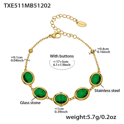 Candy Color Oval Glass Stone Necklace, Bracelet & Earrings Set – Stainless Steel | Fashion Jewelry | Colorful Minimalist Accessories