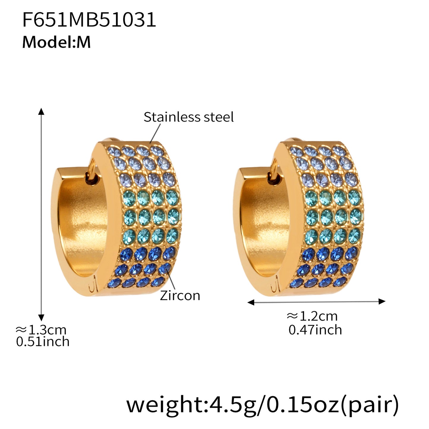 Stainless Steel Colorful Zircon Round Hoop Earrings Set – Modern Minimalist Retro Luxury Hoops