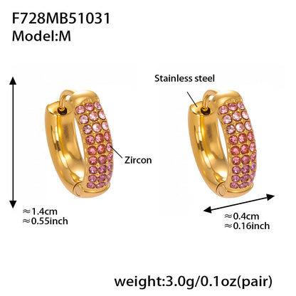 Stainless Steel Colorful Zircon Round Hoop Earrings Set — Minimal Classic Luxury Hoops