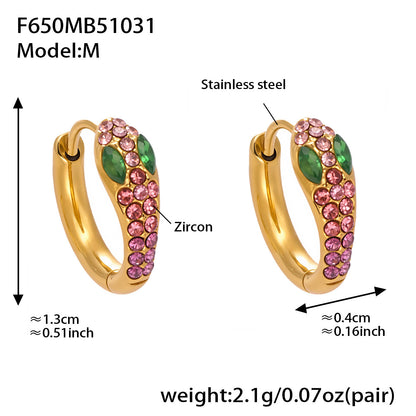 Colorful Zircon Snake Hoop Earrings | Stainless Steel Serpent Earrings Set – WANTI Jewelry