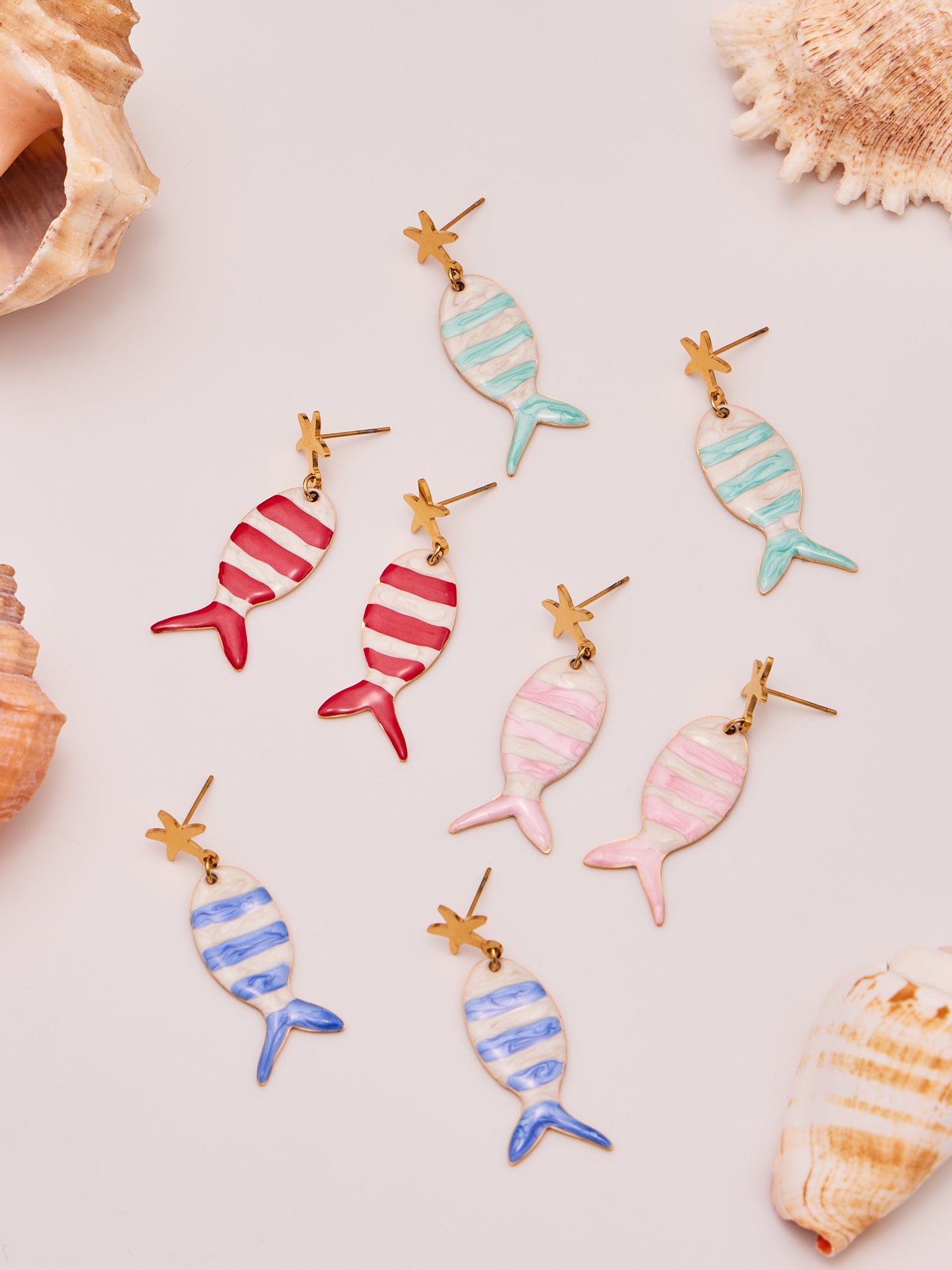 Coral Red Fish, Octopus & Turtle Pendant Jewelry Set – Stainless Steel Necklace, Bracelet, Anklet & Earrings | Trendy Ocean Style Accessories