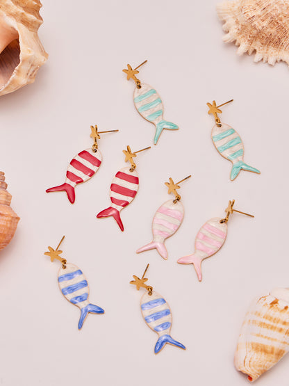 Coral Red Fish, Octopus & Turtle Pendant Jewelry Set – Stainless Steel Necklace, Bracelet, Anklet & Earrings | Trendy Ocean Style Accessories