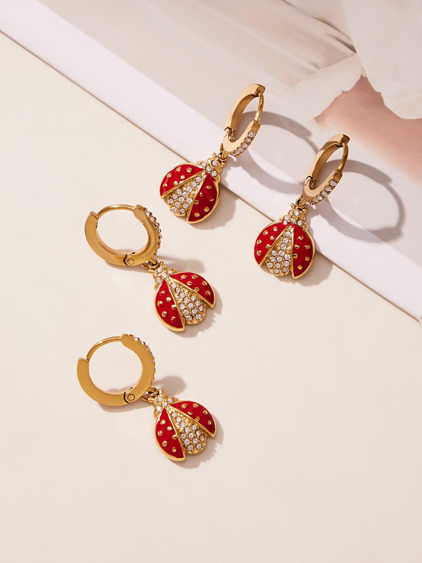 Ladybug Pendant Necklace & Earrings Bracelet Anklet Set – Stainless Steel Cute Lucky Beetle Jewelry
