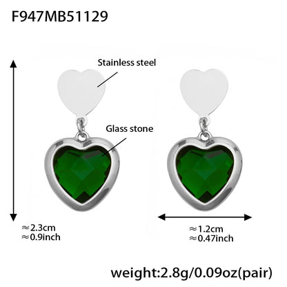 Sparkling Heart Glass Necklace & Earrings Set – Colorful Long Pendant Chain · Stainless Steel Hypoallergenic Jewelry