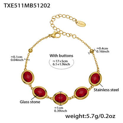 Candy Color Oval Glass Stone Necklace, Bracelet & Earrings Set – Stainless Steel | Fashion Jewelry | Colorful Minimalist Accessories