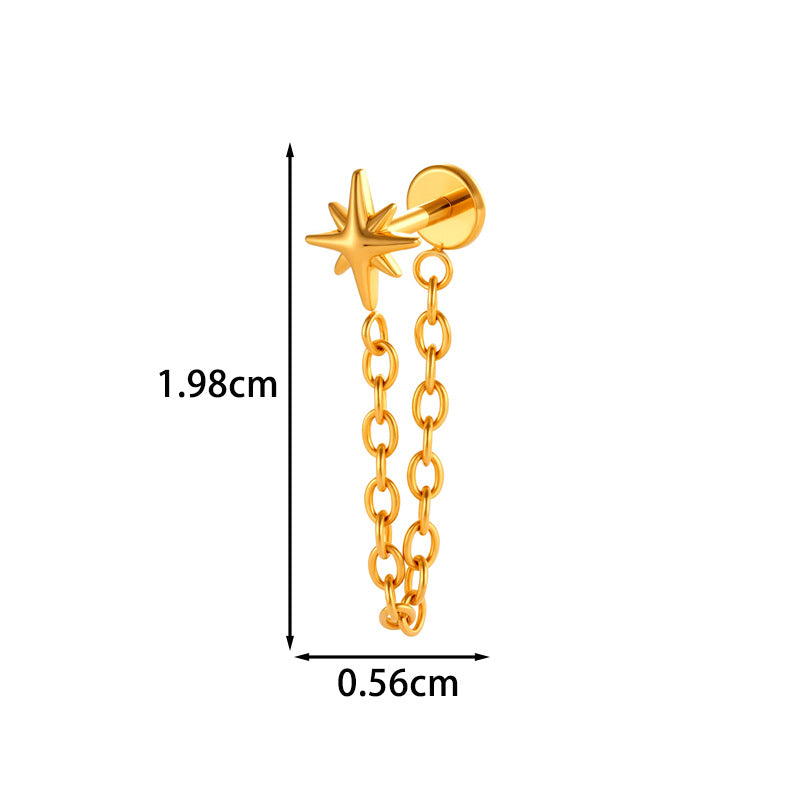 Implant Grade G23 ASTM F136 Titanium Geometric Tassel Chain Ear Stud | Push Pin Flat Back 16G Cartilage Jewelry