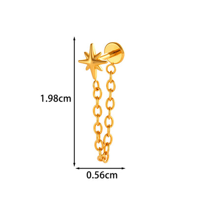 Implant Grade G23 ASTM F136 Titanium Geometric Tassel Chain Ear Stud | Push Pin Flat Back 16G Cartilage Jewelry