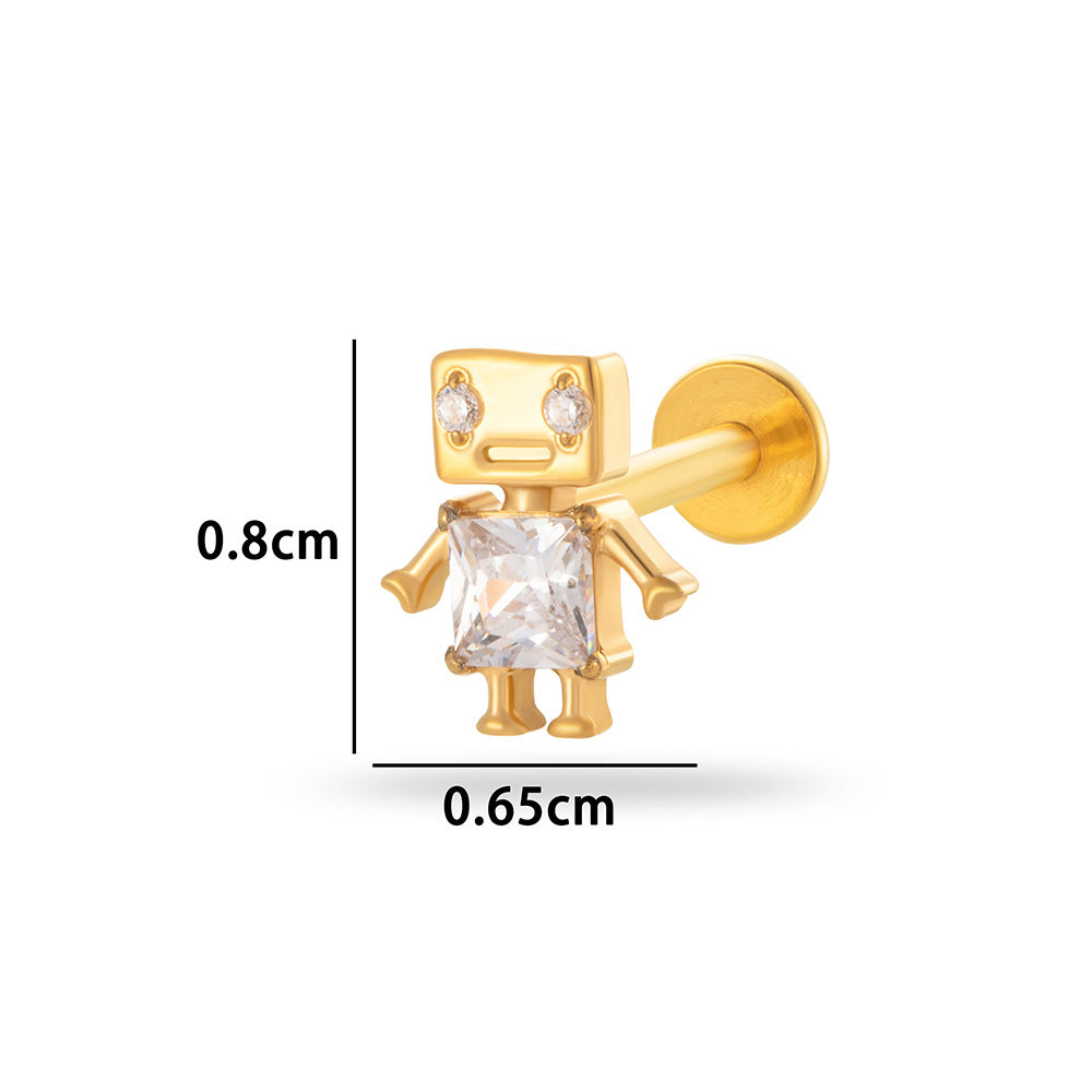 G23/F136 Titanium Internally Threaded CZ Flat-Back Cartilage Stud Earrings