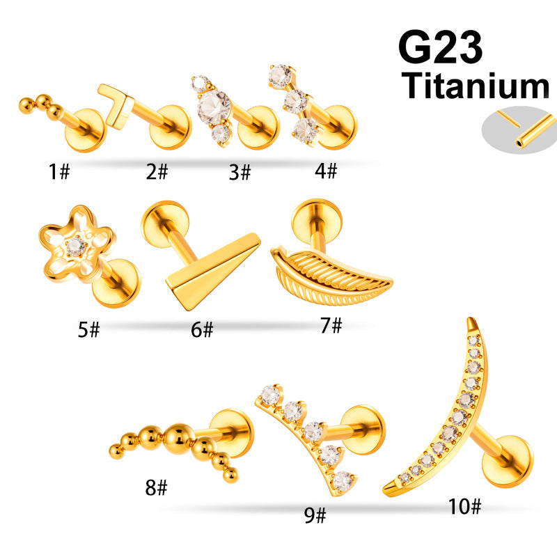 Implant Grade G23 ASTM F136 Titanium Geometric Labret Stud | Push Pin Flat Back 16G Lip & Cartilage Piercing Jewelry