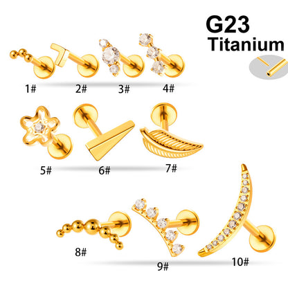 Implant Grade G23 ASTM F136 Titanium Geometric Labret Stud | Push Pin Flat Back 16G Lip & Cartilage Piercing Jewelry