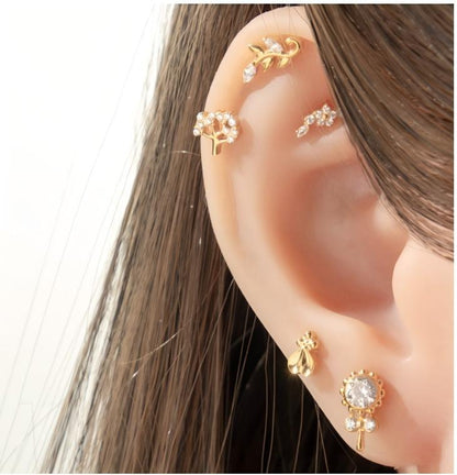 G23/F136 Titanium Internally Threaded Zircon Piercing Jewelry Lip Stud & Cartilage Earring – Elegant Sparkle Design, 1.2×8mm Rod, Gold & Silver