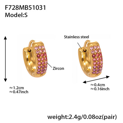 Stainless Steel Colorful Zircon Round Hoop Earrings Set — Minimal Classic Luxury Hoops