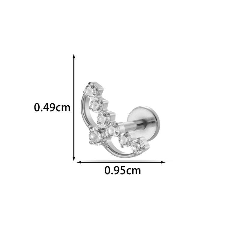 G23/F136 Titanium Internal Thread Lip & Cartilage Moon Stud