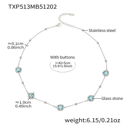 Candy Color Glass Stone Jewelry Set – Stainless Steel Necklaces, Bracelets & Earrings