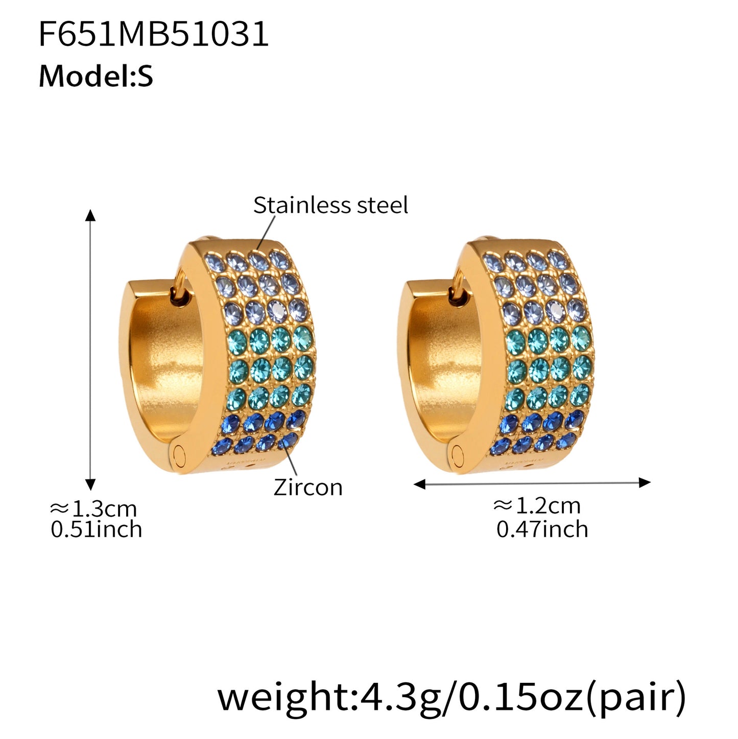 Stainless Steel Colorful Zircon Round Hoop Earrings Set – Modern Minimalist Retro Luxury Hoops