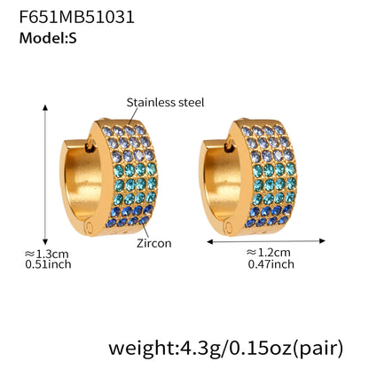 Stainless Steel Colorful Zircon Round Hoop Earrings Set – Modern Minimalist Retro Luxury Hoops