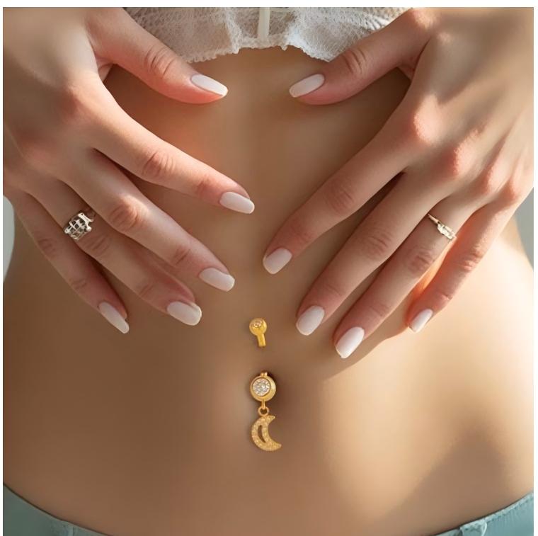 G23/F136 Titanium Internally Threaded Dangle Navel Ring with Zircon Charms — Butterfly, Moon, Flower, Heart & Snake Designs | Hypoallergenic Belly Button Piercing Jewelry