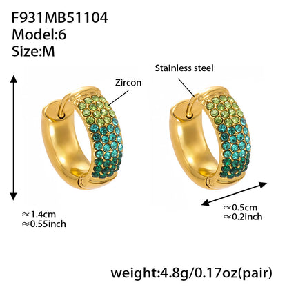 Stainless Steel Geometric Round Zircon Earrings – Multicolor Sparkle Hoop Earrings | WANTI Jewelry