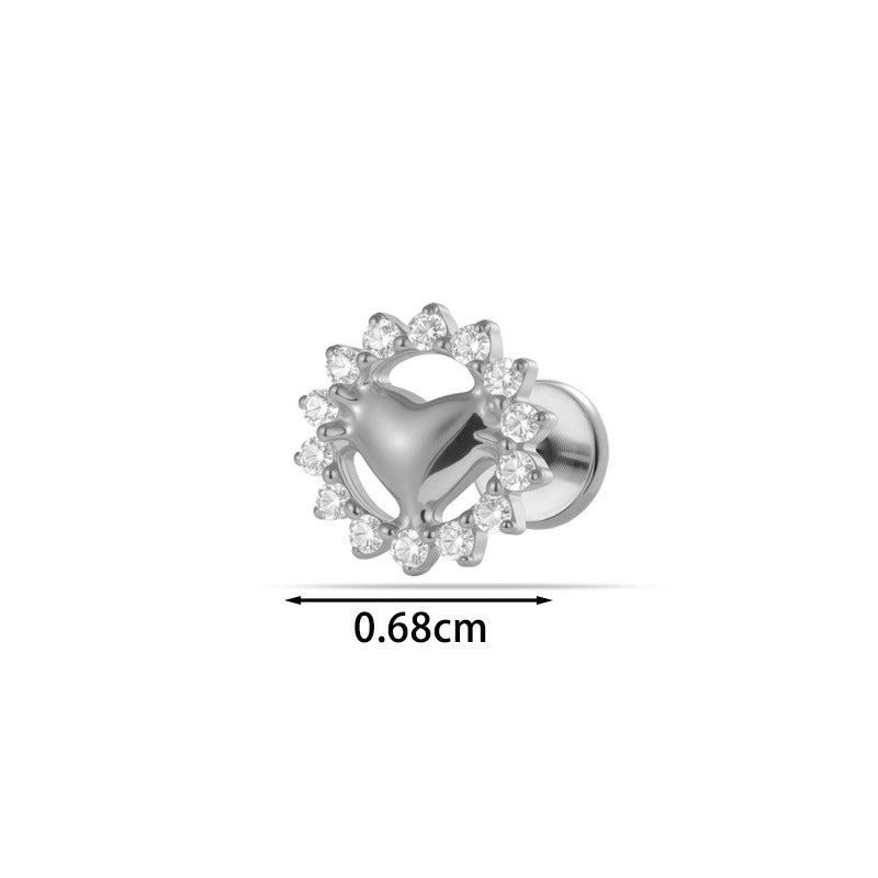 G23/F136 Titanium CZ Heart Flower Carousel Internal Thread Lip & Cartilage Stud | 10 Styles