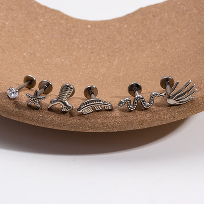 Titanium  Starfish Feather Palm Snake Piercing Earrings Studs