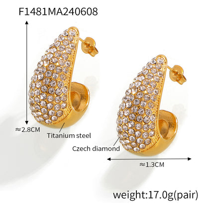 Elegant Teardrop Zircon Earrings – Stainless Steel Enamel, Pearl & Rhinestone Collection | Hypoallergenic Fashion Jewelry