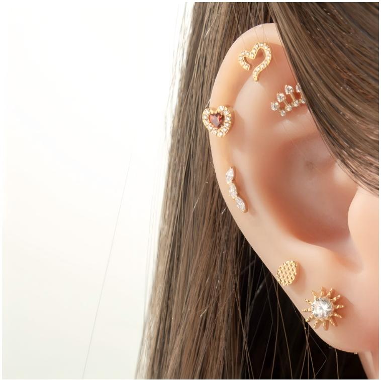 G23/F136 Titanium Heart & Snake Design Internally Threaded Lip Labret Studs | Zircon Piercing Jewelry for Cartilage, Helix, Tragus, and Lip